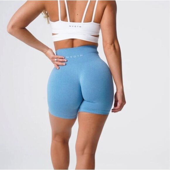 NVGTN Pants - NVGTN Pro Seamless Shorts Sky Blue S High Rise Biker Gym Workout Lifting